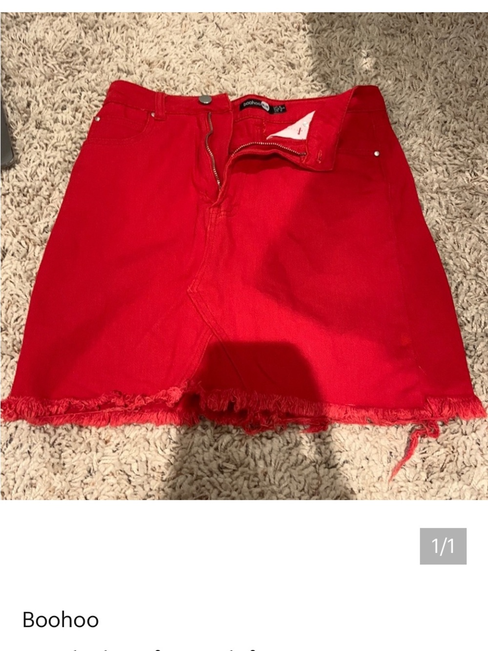 Boohoo Bright Red Frayed Hem Denim red skirt mini